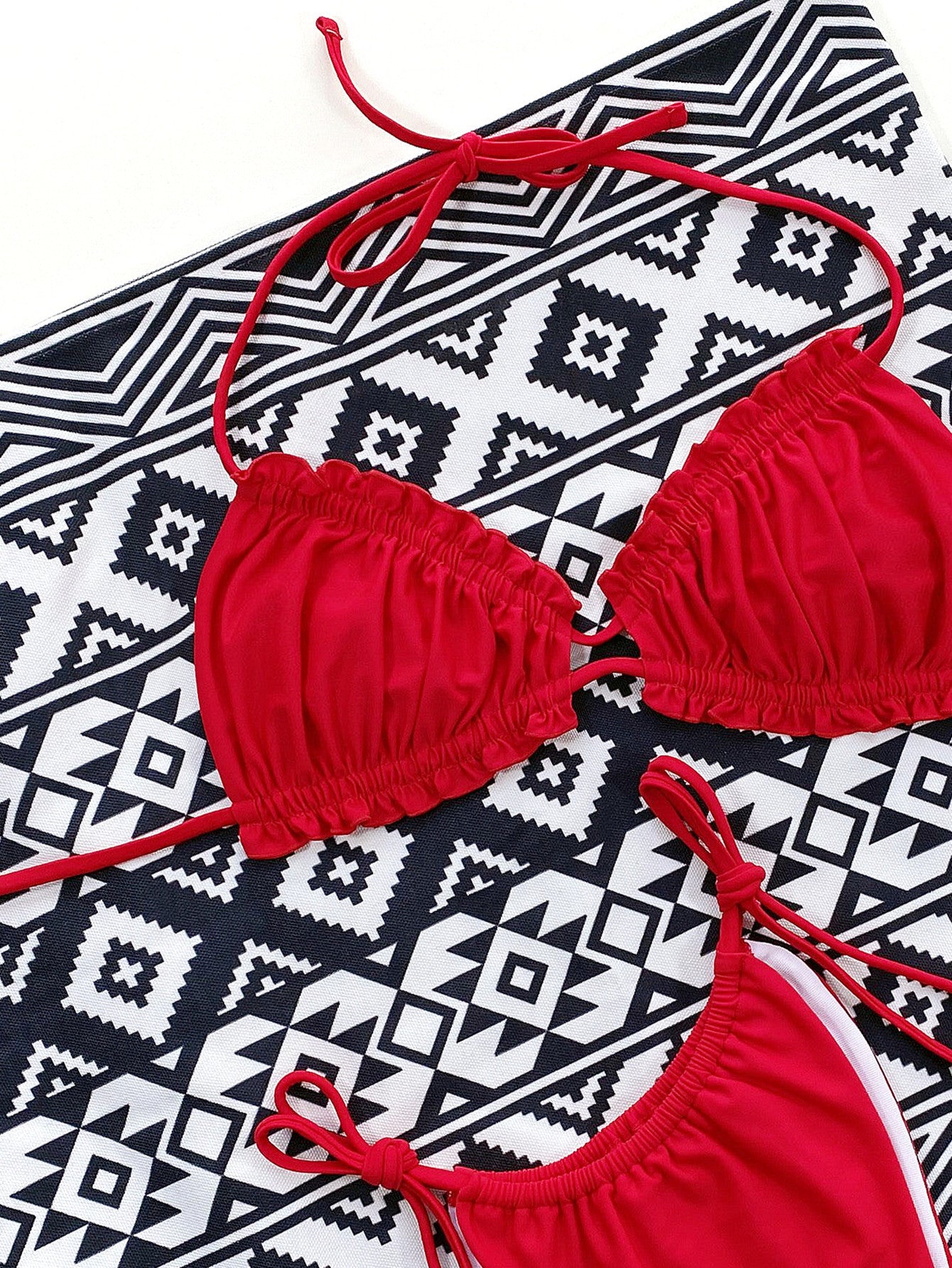 Frill Halter Neck Tie Side Bikini Set