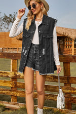 Load image into Gallery viewer, Sleeveless Button-Up Collared Denim Top with Pockets
