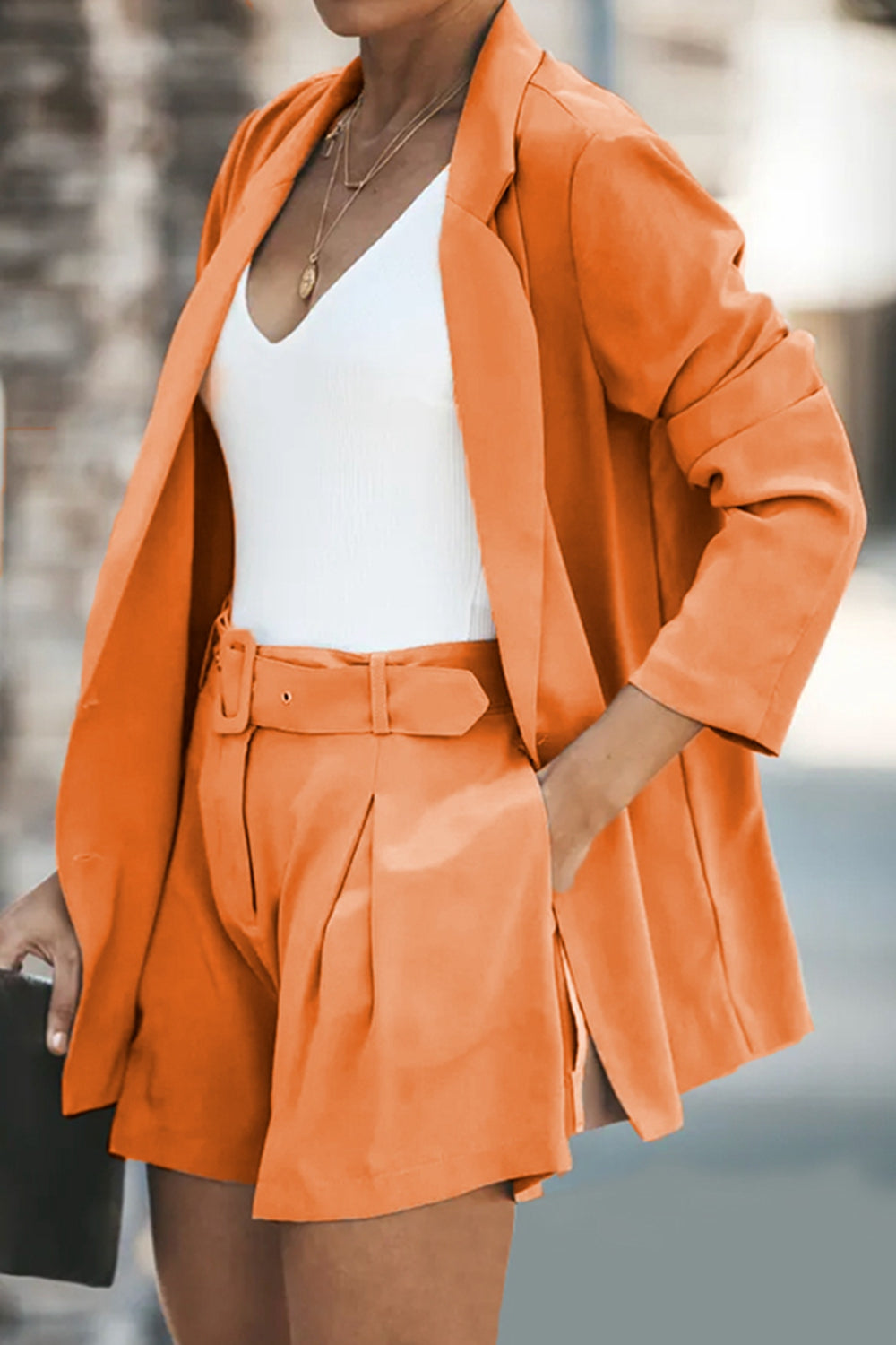 Longline Blazer & Shorts Set with Pockets