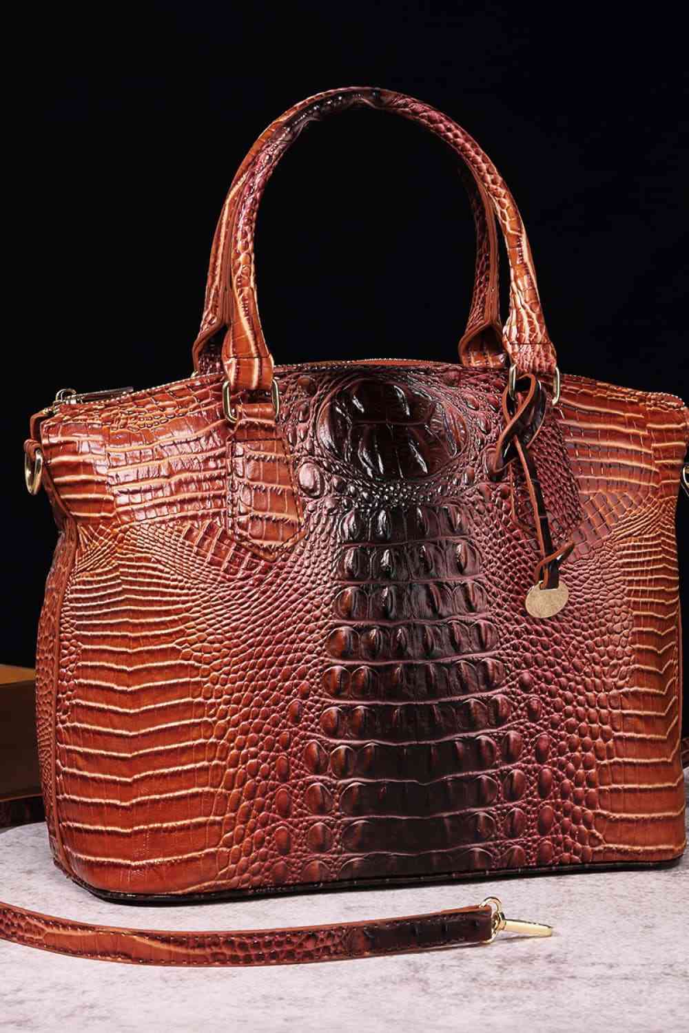 Croc-Embossed Gradient PU Leather Handbag – Luxe Fade Finish