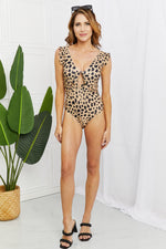 Load image into Gallery viewer, Seashell Ruffle Sleeve One-Piece in Leopard
