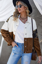 Load image into Gallery viewer, Leopard Color Block Button-Up Corduroy Shacket
