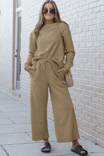 Load image into Gallery viewer, Textured Long Sleeve Top and Drawstring Pants Set
