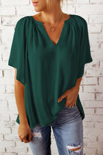 Load image into Gallery viewer, Notched Neck Flutter Sleeve Top
