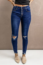 Load image into Gallery viewer, Distressed Button Fly Skinny Jeans Pants

