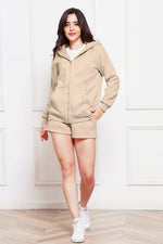 Load image into Gallery viewer, Zip Up Drawstring Hoodie and Shorts Set
