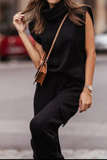Load image into Gallery viewer, Turtleneck Sleeveless Top and Pocketed Pants Set
