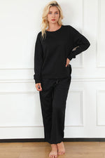 Load image into Gallery viewer, Textured Long Sleeve Top and Drawstring Pants Set
