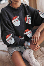 Load image into Gallery viewer, Sequin Santa Patch Round Neck Sweatshirt
