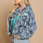 Load image into Gallery viewer, Plaid Raw Hem Dropped Shoulder Denim Jacket

