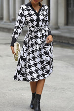 Load image into Gallery viewer, Houndstooth Johnny Collar Tie Waist Dress
