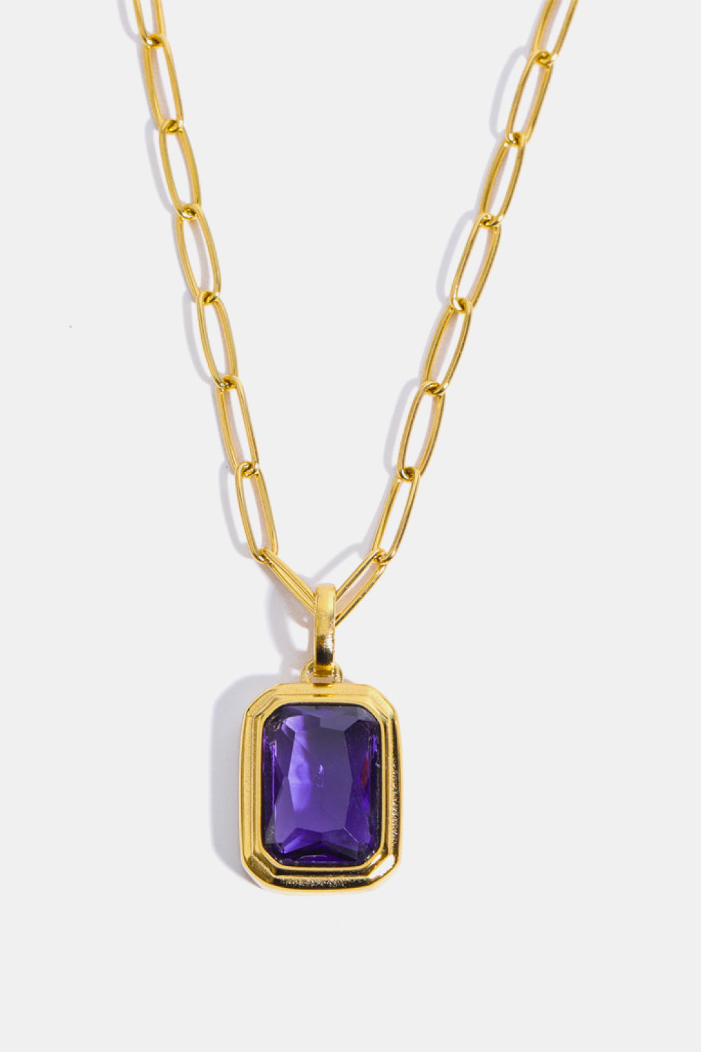 Gemstone Rectangular Pendant Paperclip Chain Necklace