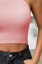 Load image into Gallery viewer, Halter Neck Ribbed Cropped Knit Top
