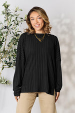 Load image into Gallery viewer, Ribbed Round Neck Slit Knit Top
