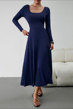 Load image into Gallery viewer, Scoop Neck Long Sleeve Lace-Up Maxi Dress
