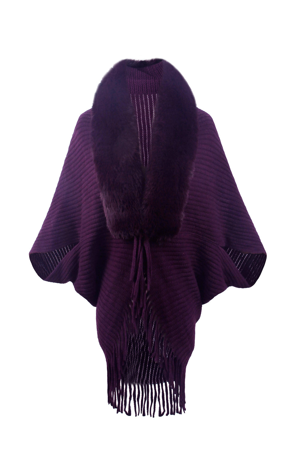Fringe Detail Ribbed Poncho