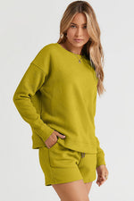 Load image into Gallery viewer, Textured Long Sleeve Top and Drawstring Shorts Set
