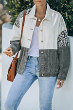 Load image into Gallery viewer, Leopard Color Block Button-Up Corduroy Shacket
