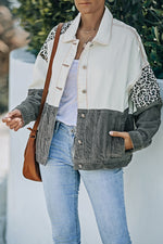Load image into Gallery viewer, Leopard Color Block Button-Up Corduroy Shacket
