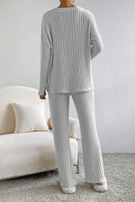 Load image into Gallery viewer, Ribbed V-Neck Lounge Set – Cozy Two-Piece Outfit for Everyday Comfort
