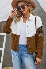 Load image into Gallery viewer, Leopard Color Block Button-Up Corduroy Shacket

