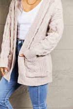 Load image into Gallery viewer, Cable-Knit Open Front Cardigan with Front Pockets
