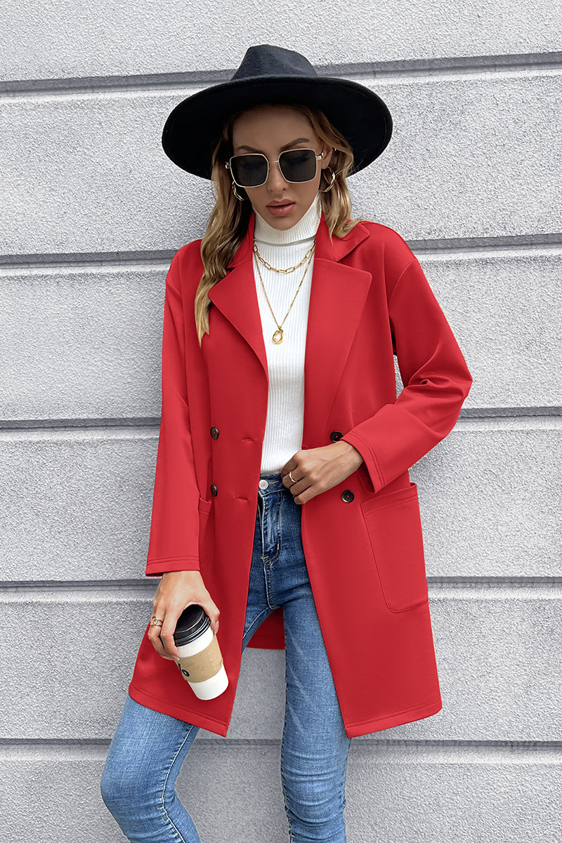 Structured Double Breasted Lapel Collar Longline Blazer
