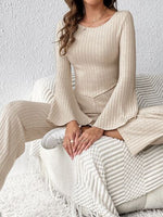 Load image into Gallery viewer, Ribbed Flare Sleeve Top and Pants Set
