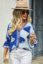 Load image into Gallery viewer, Printed V-Neck Button-Down Long Sleeve Cardigan
