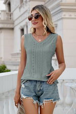 Load image into Gallery viewer, Eyelet V-Neck Tank
