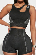 Load image into Gallery viewer, Asymmetrical Neck Striped Tank and Shorts Active Set
