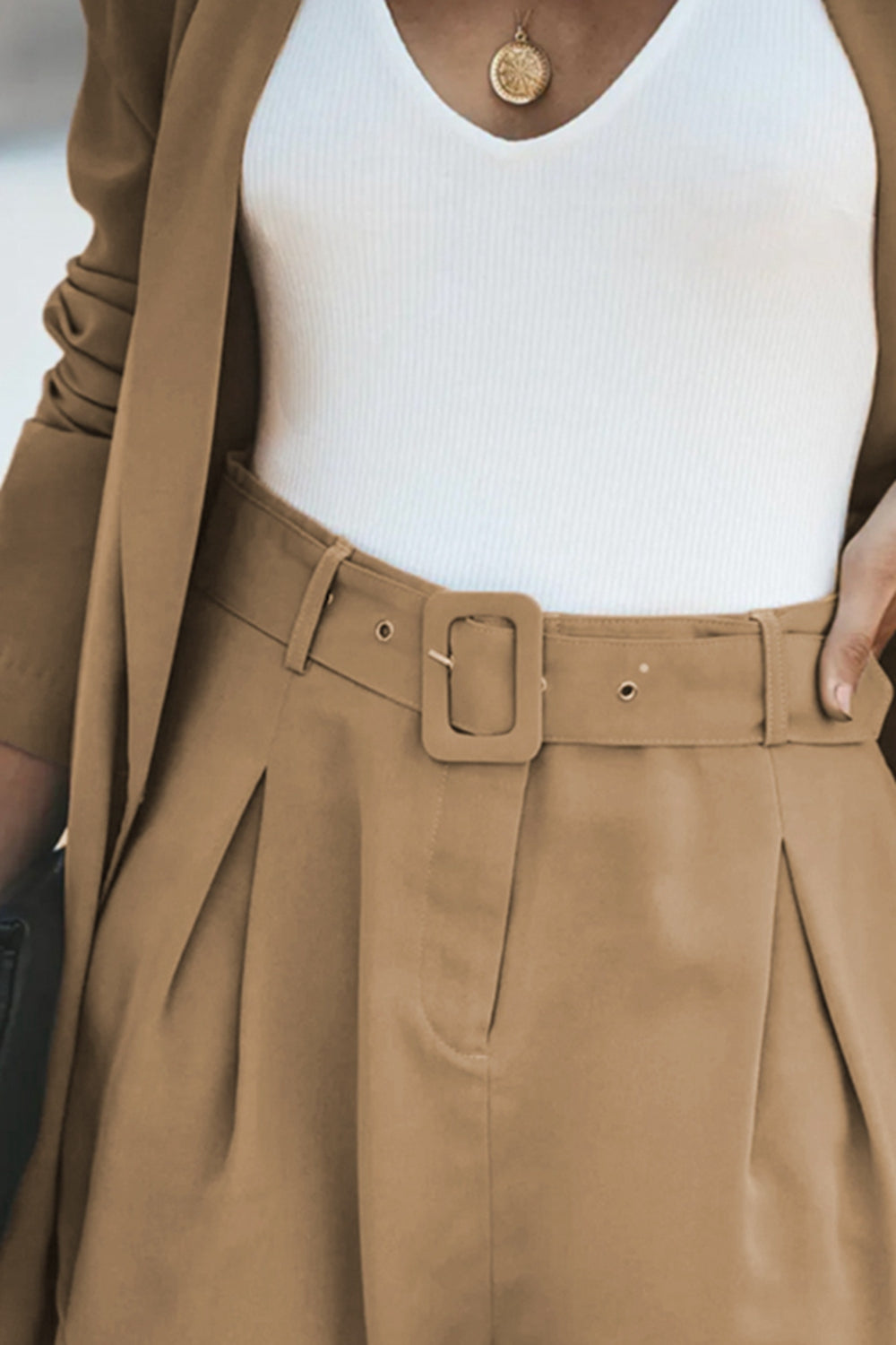 Longline Blazer & Shorts Set with Pockets