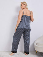 Load image into Gallery viewer, Plus Size Vertical Stripe Lace Trim Cami and Pants Pajama Set
