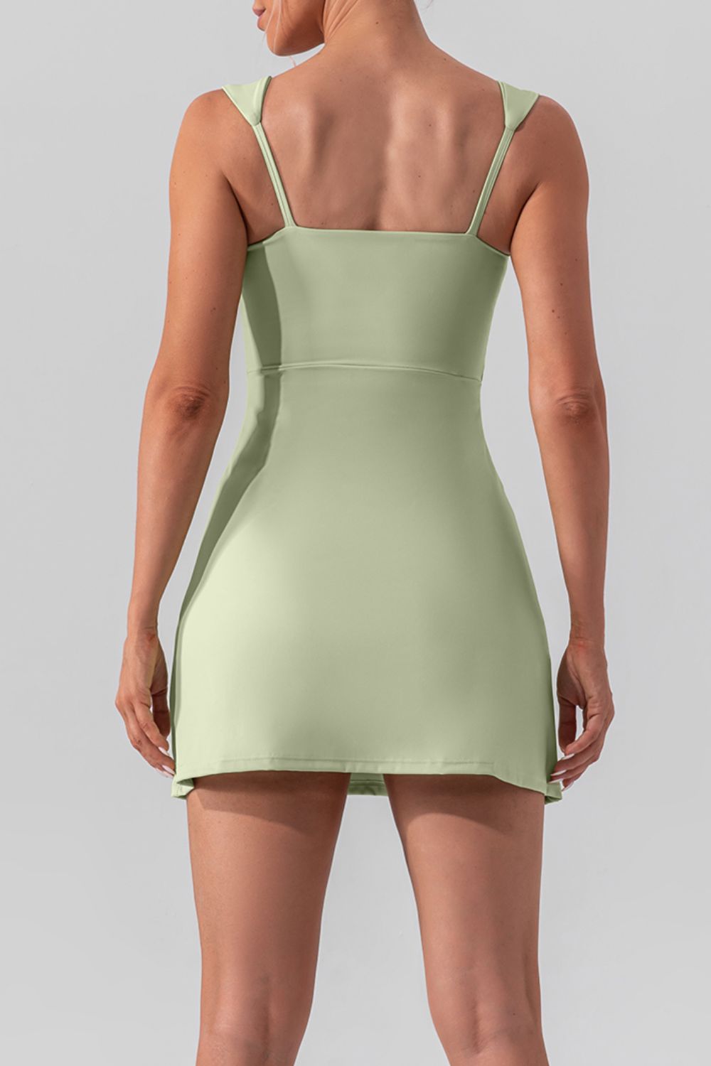 Square Neck Sleeveless Mini Active Dress with Slit – Available in Black, White, Gum Leaf, and Dusty Pink