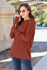 Load image into Gallery viewer, Ribbed Round Neck Long Sleeve Knit Top
