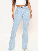 Load image into Gallery viewer, Striped Raw Hem Jeans Pants
