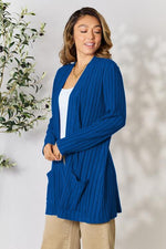 Load image into Gallery viewer, Ribbed Open Front Cardigan with Pockets
