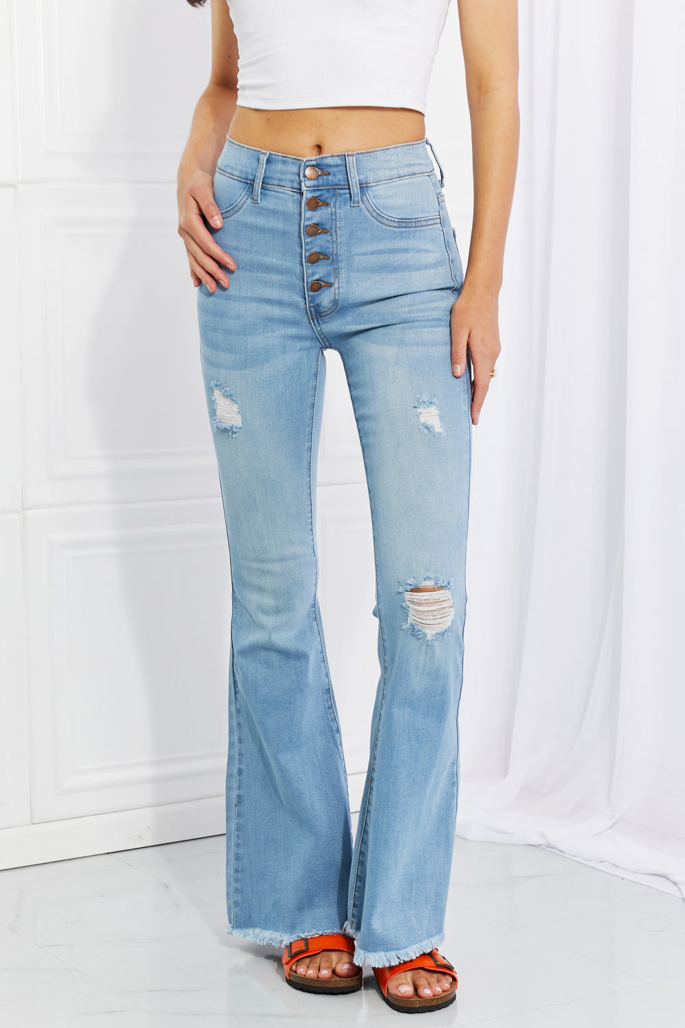 Ultra High Rise Button Flare Jeans