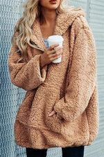 Load image into Gallery viewer, Full Size Half Zip Up Teddy Hoodie with Front Pocket
