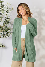 Load image into Gallery viewer, Ribbed Open Front Cardigan with Pockets
