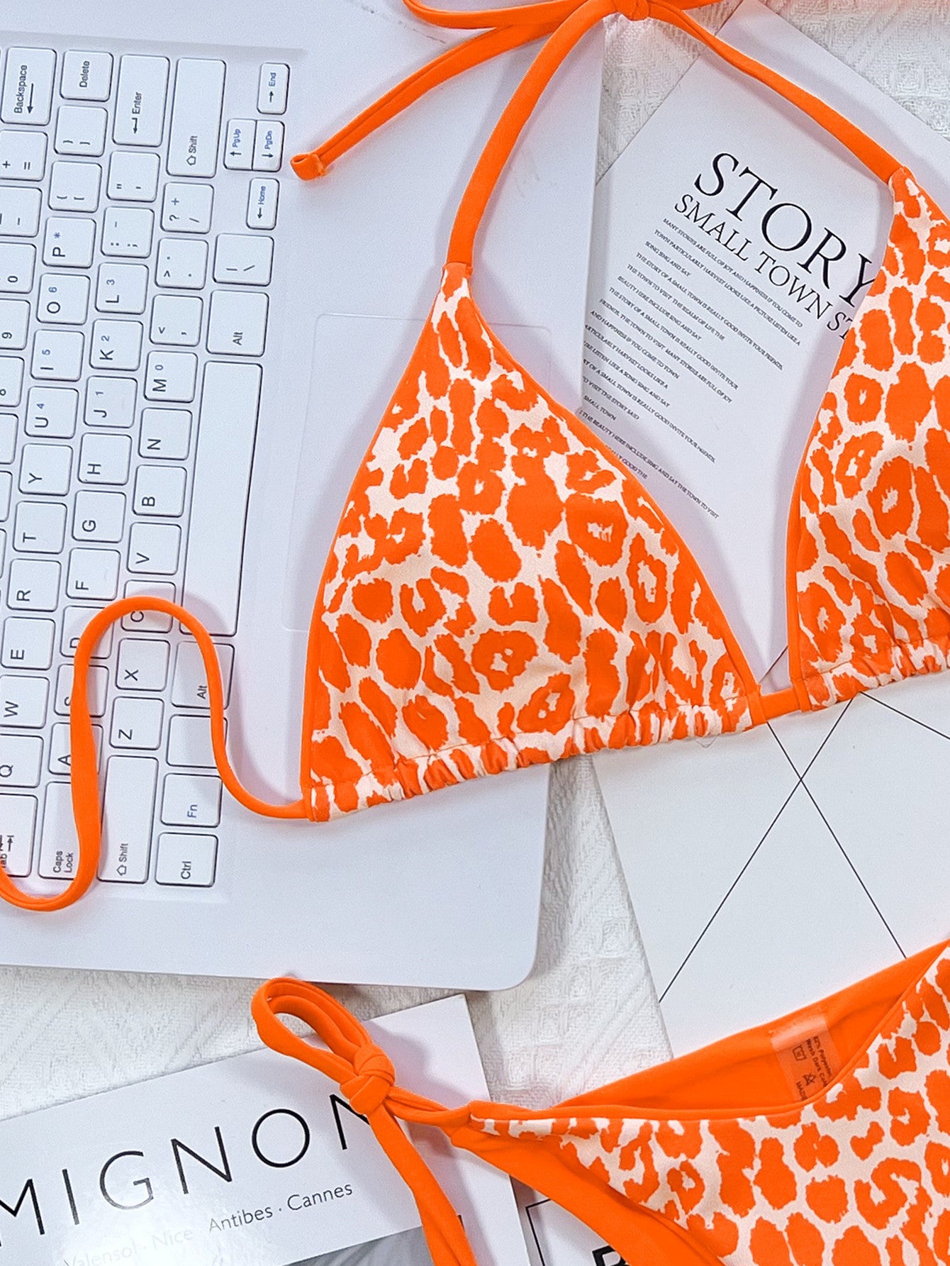 Leopard Print Triangle Bikini Set | Neon Tie-Side Two-Piece