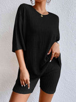 Load image into Gallery viewer, Ribbed Round Neck Top and Shorts Set
