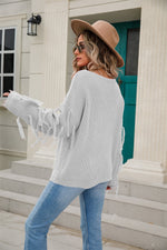 Load image into Gallery viewer, Ribbed Round Neck Fringe Detail Sweater
