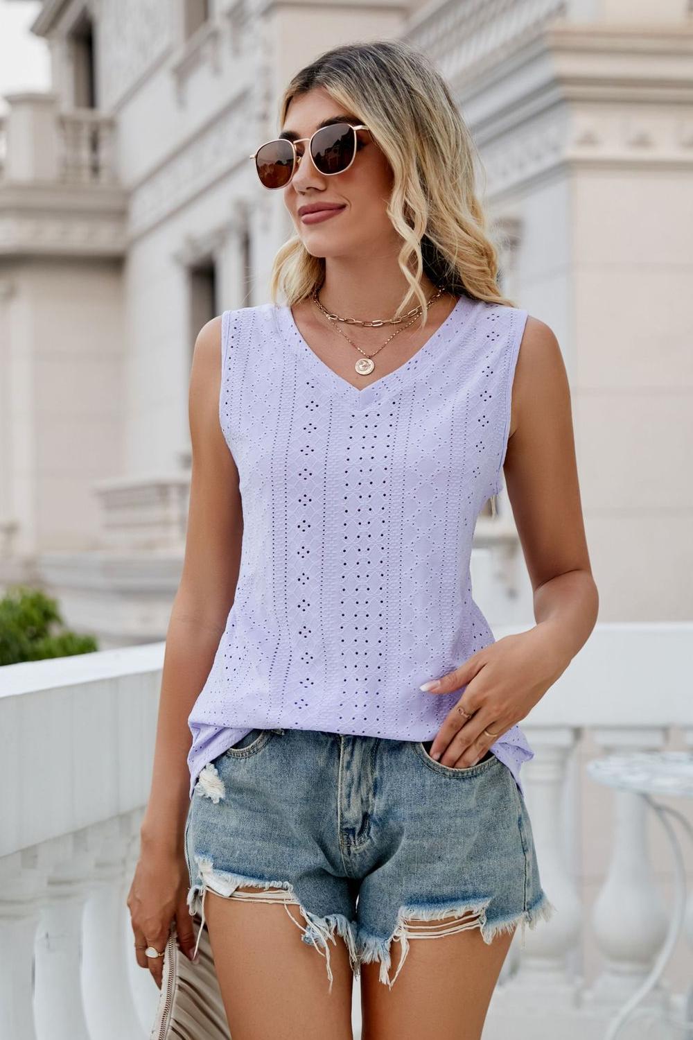 Eyelet V-Neck Tank Top