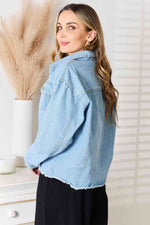 Load image into Gallery viewer, Dropped Shoulder Raw Hem Denim Jacket
