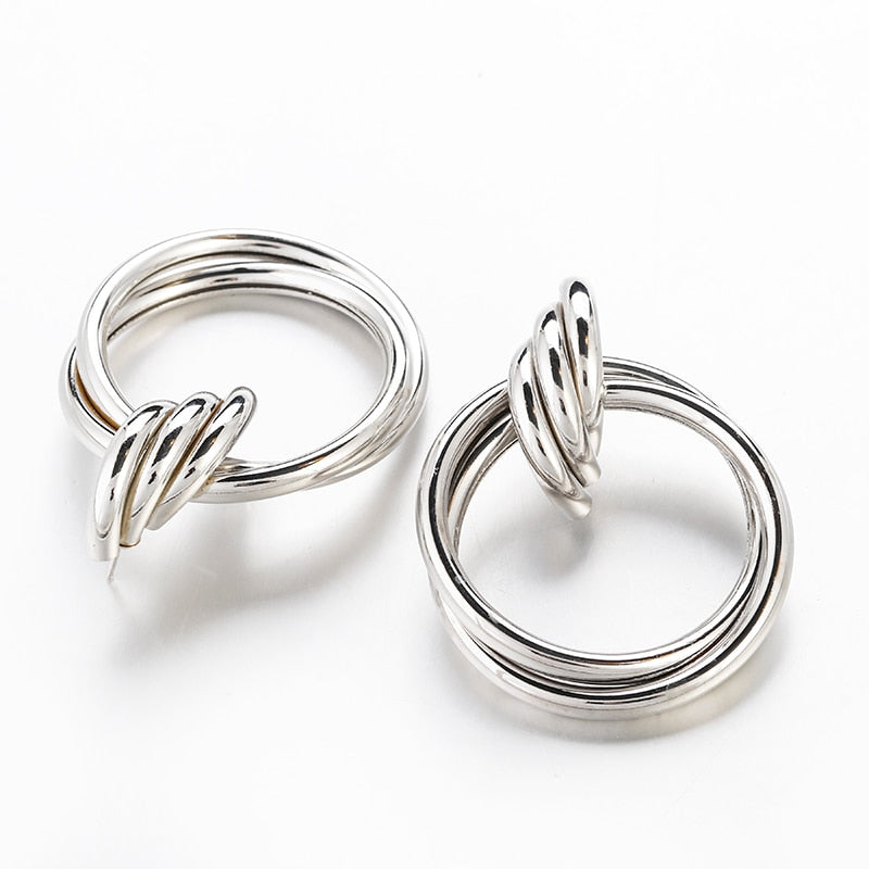 Triple Ring Drop Earrings with Twisted Knot Detail