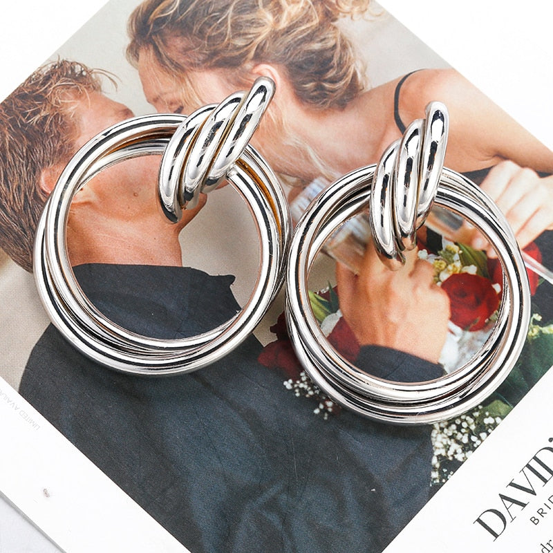Triple Ring Drop Earrings with Twisted Knot Detail