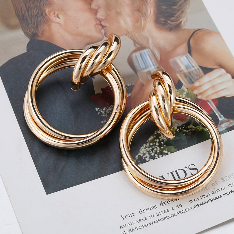 Triple Ring Drop Earrings with Twisted Knot Detail
