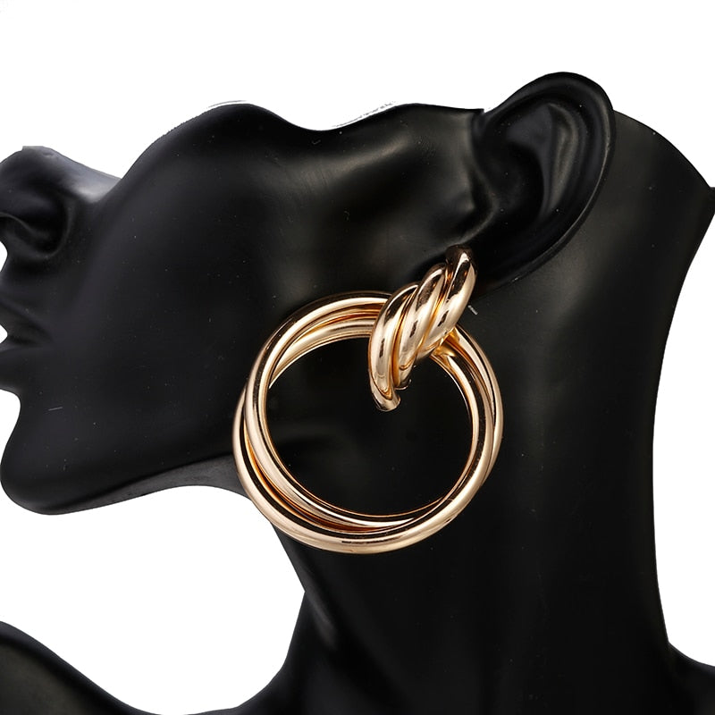 Triple Ring Drop Earrings with Twisted Knot Detail