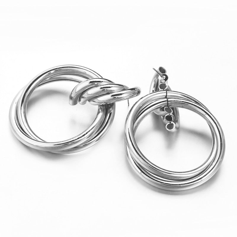 Triple Ring Drop Earrings with Twisted Knot Detail